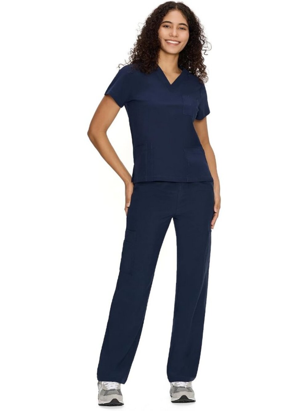Cozy Women's Scrub Set - V-Neck Top & Straight Leg Pants with 9 Pockets